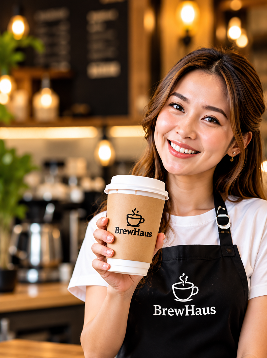 Barista holding a BrewHaus coffee